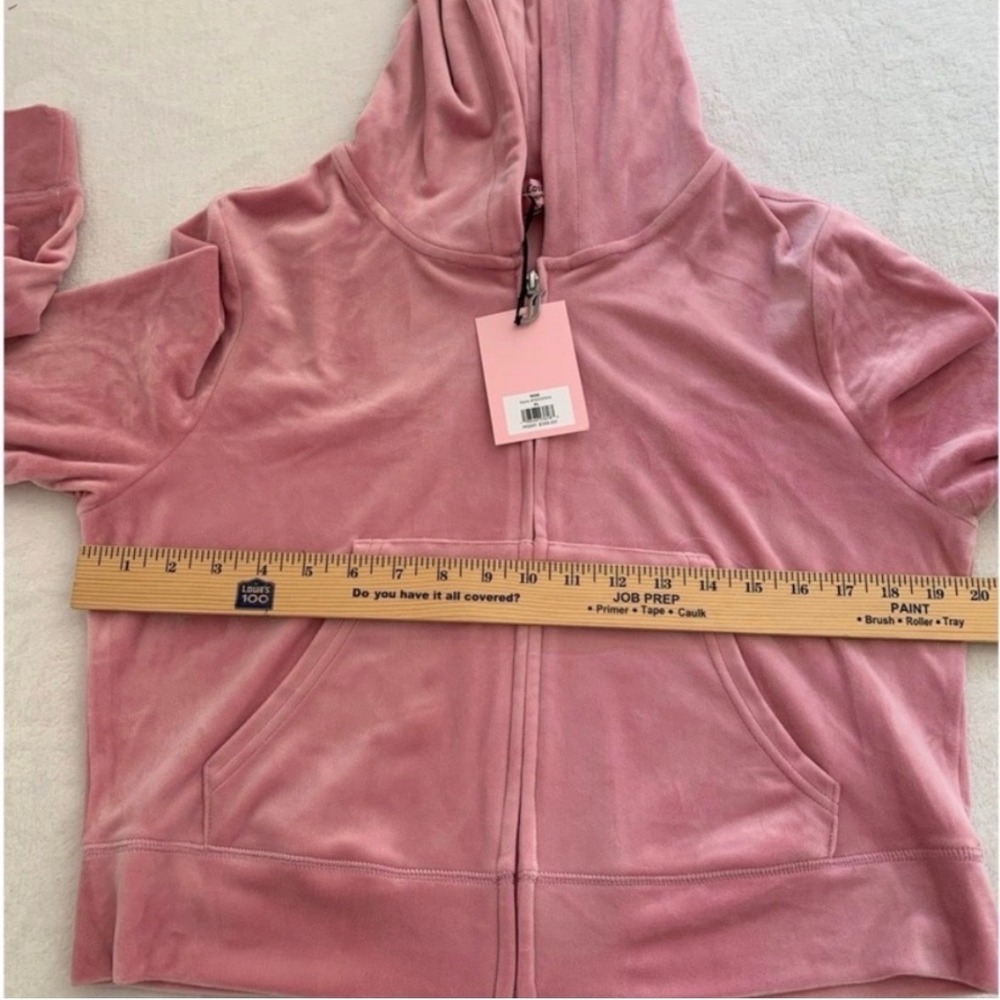 Juicy Couture Pink rose Velour Tracksuit Set Rhinestone Logo Hoodie Pants XL NEW - Picture 7 of 13